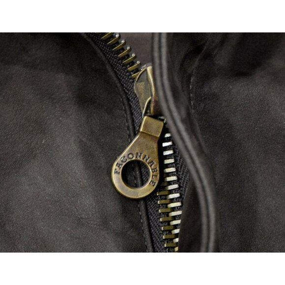 FACONNABLE Brown & Navy Blue Leather & Wool Full Zip Bomber Jacket Men's Size XL - Picture 5 of 12